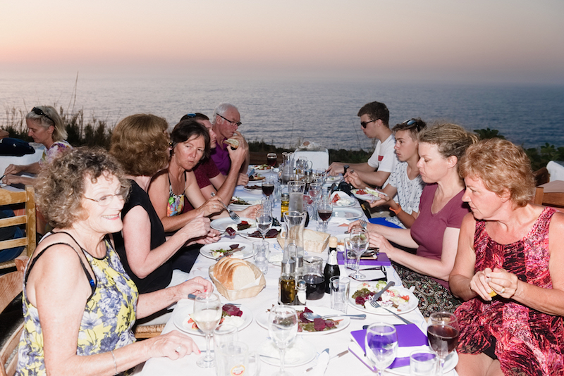 Family style dining in Ikaria